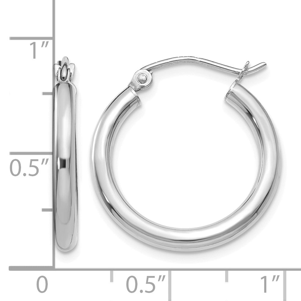14K White Gold 2.5x20mm Polished Round Tube Hoop Earrings