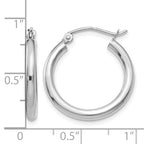 14K White Gold 2.5x20mm Polished Round Tube Hoop Earrings