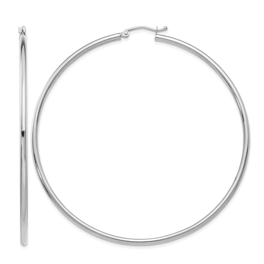 14K White Gold 2.5x65mm Polished Round Tube Hoop Earrings