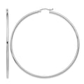 14K White Gold 2.5x65mm Polished Round Tube Hoop Earrings