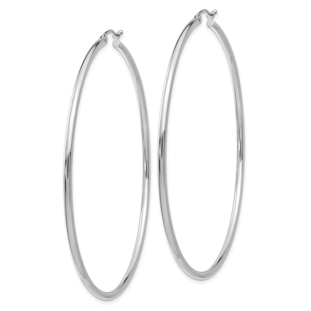 14K White Gold 2.5x65mm Polished Lightweight Tube Hoop Earrings