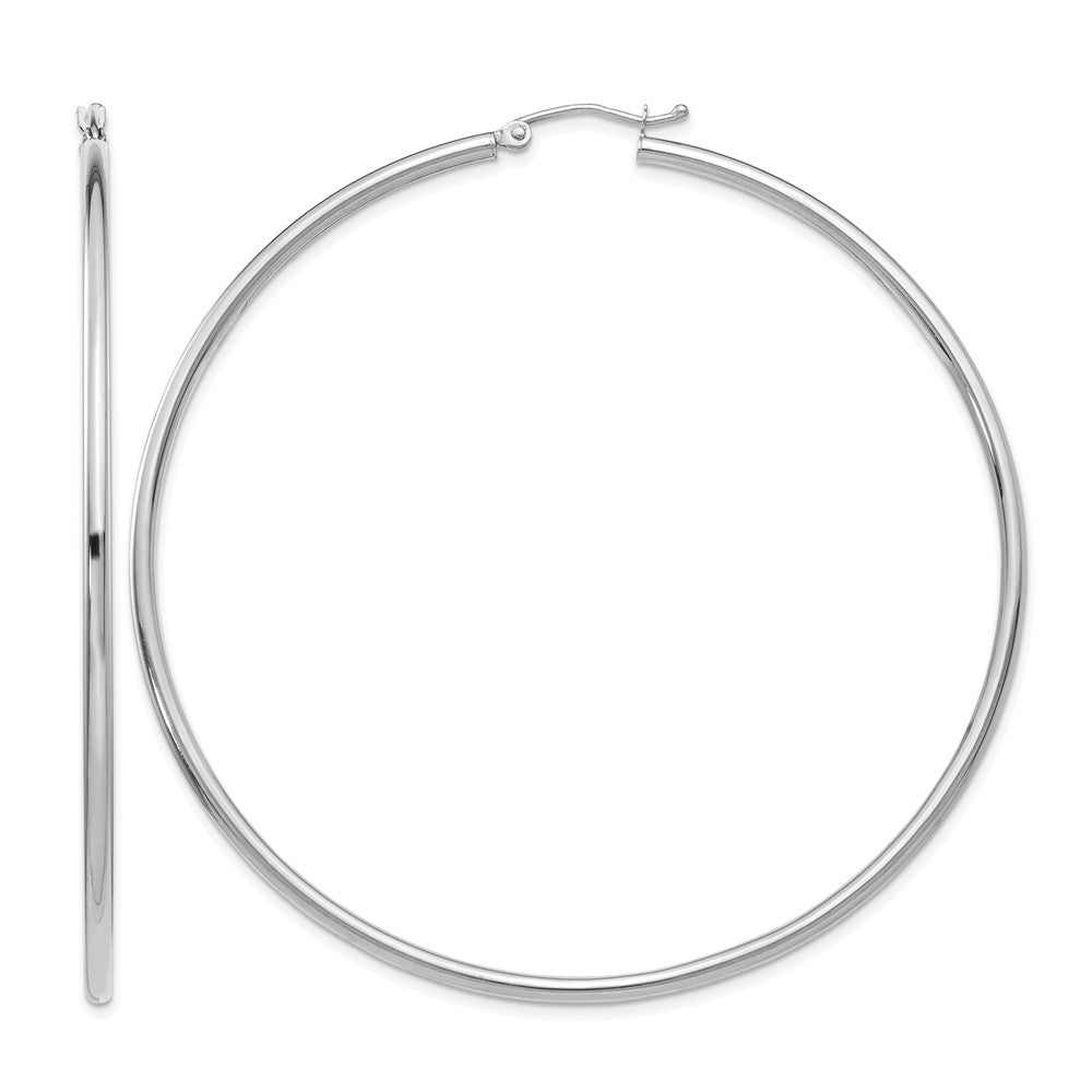 14K White Gold 2.5x65mm Polished Lightweight Tube Hoop Earrings