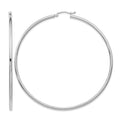 14K White Gold 2.5x65mm Polished Lightweight Tube Hoop Earrings