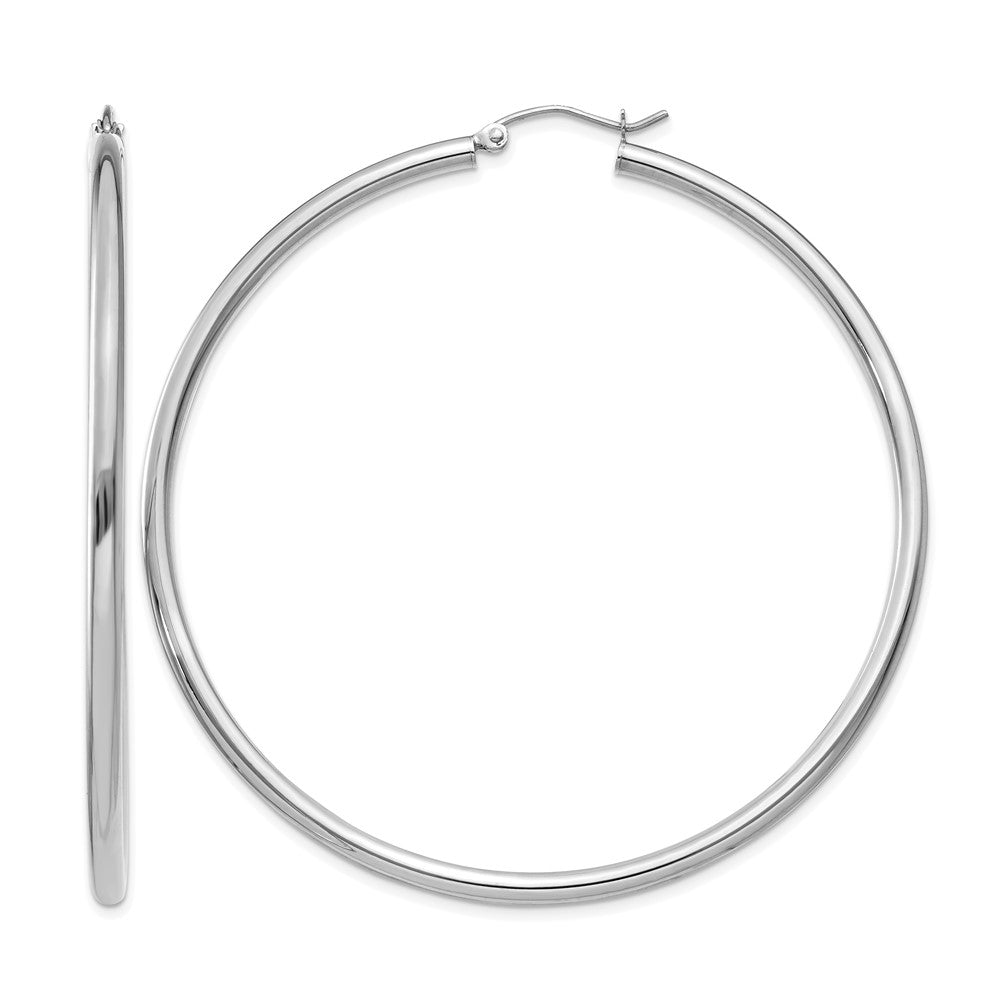 14K White Gold 2.5x60mm Polished Lightweight Tube Hoop Earrings