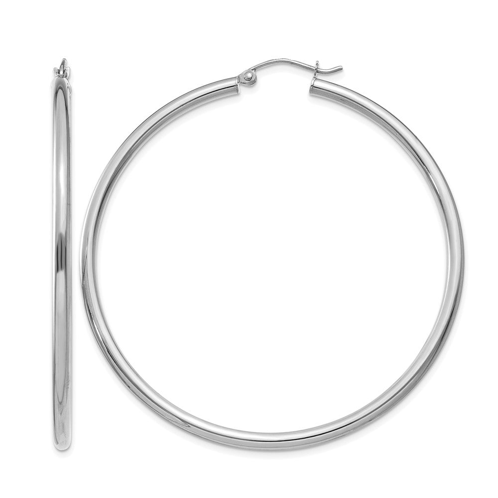14K White Gold 2.5x55mm Polished Round Tube Hoop Earrings