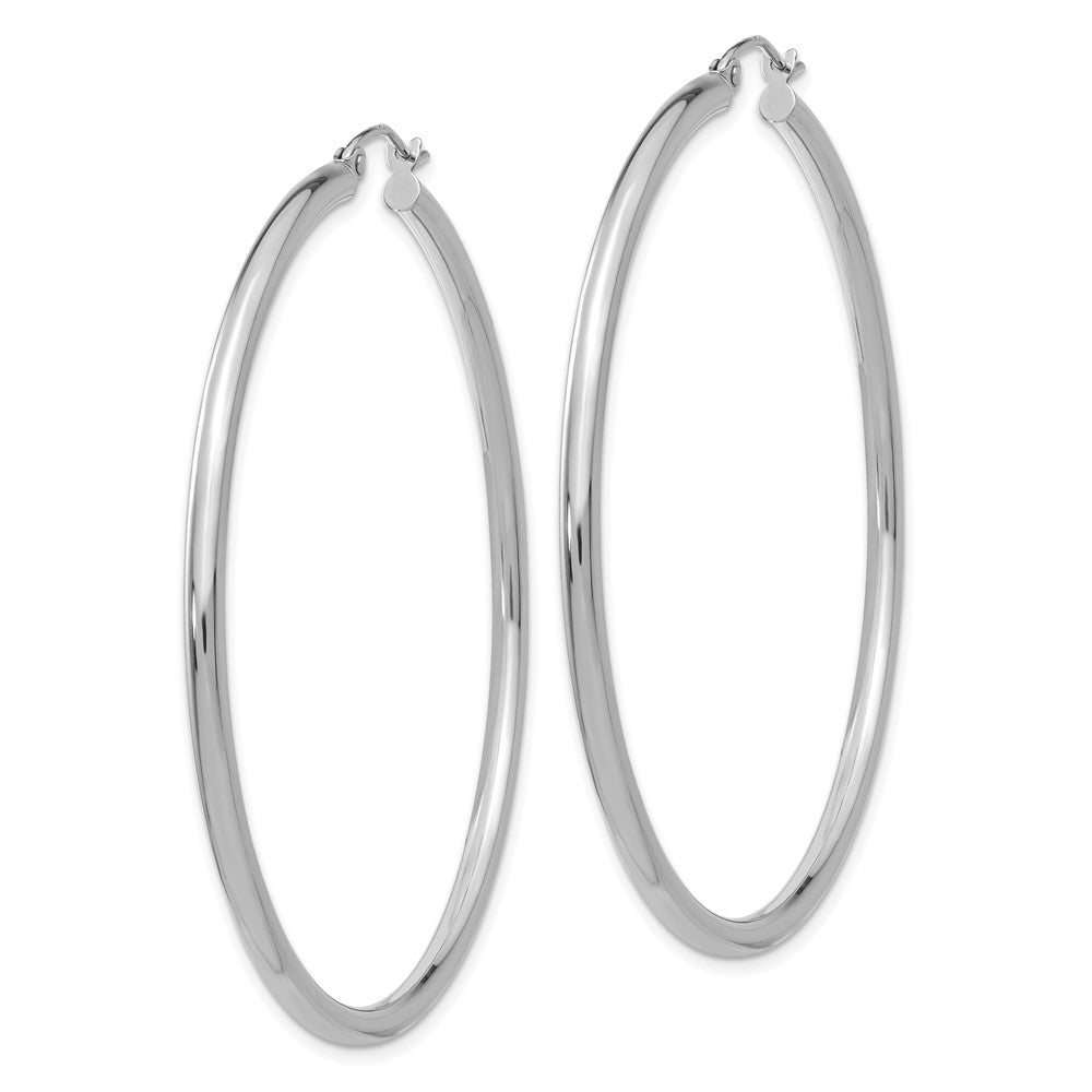 14K White Gold 2.5x55mm Polished Lightweight Tube Hoop Earrings