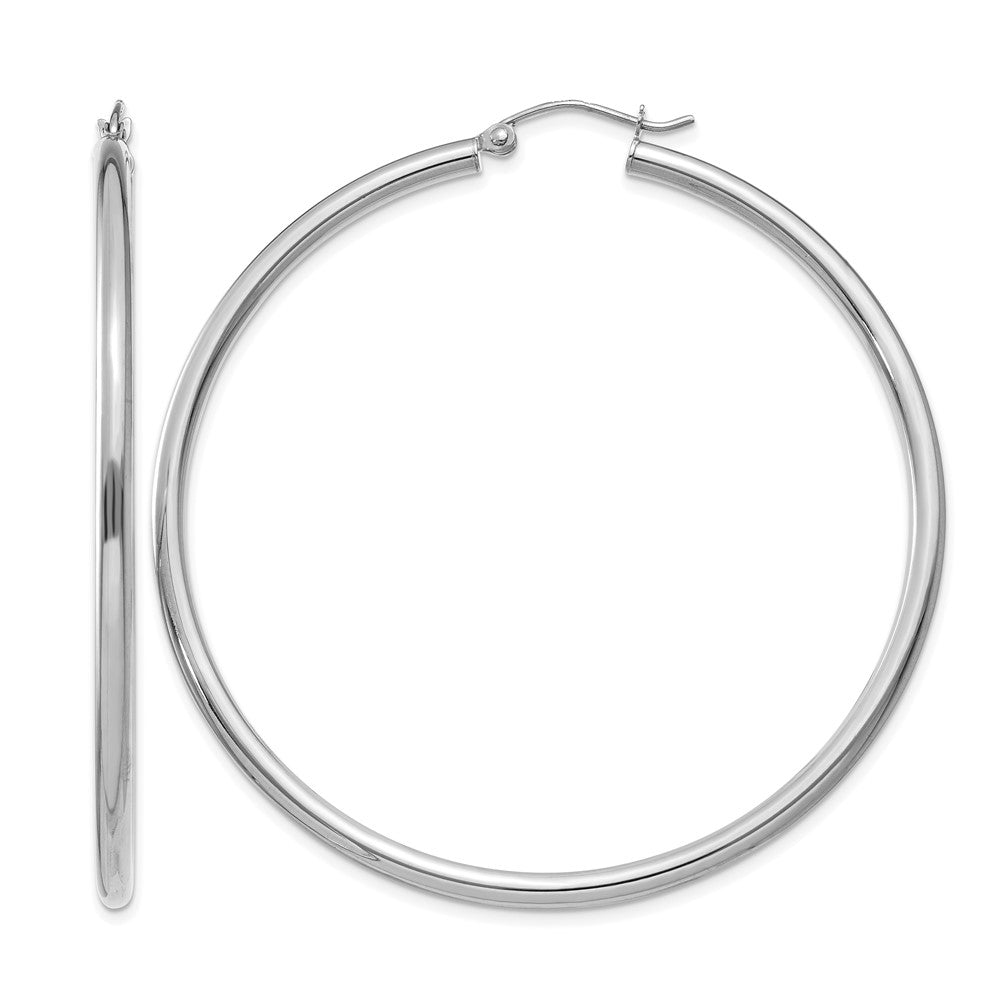14K White Gold 2.5x55mm Polished Lightweight Tube Hoop Earrings