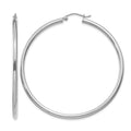 14K White Gold 2.5x55mm Polished Lightweight Tube Hoop Earrings