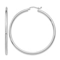 14K White Gold 2.5x50mm Polished Round Tube Hoop Earrings