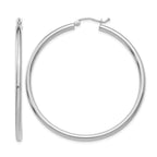 14K White Gold 2.5x50mm Polished Lightweight Tube Hoop Earrings