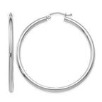 14K White Gold 2.5x45mm Polished Round Tube Hoop Earrings