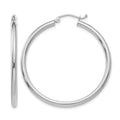 14K White Gold 2.5x40mm Polished Round Tube Hoop Earrings
