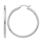 14K White Gold 2.5x40mm Polished Round Tube Hoop Earrings
