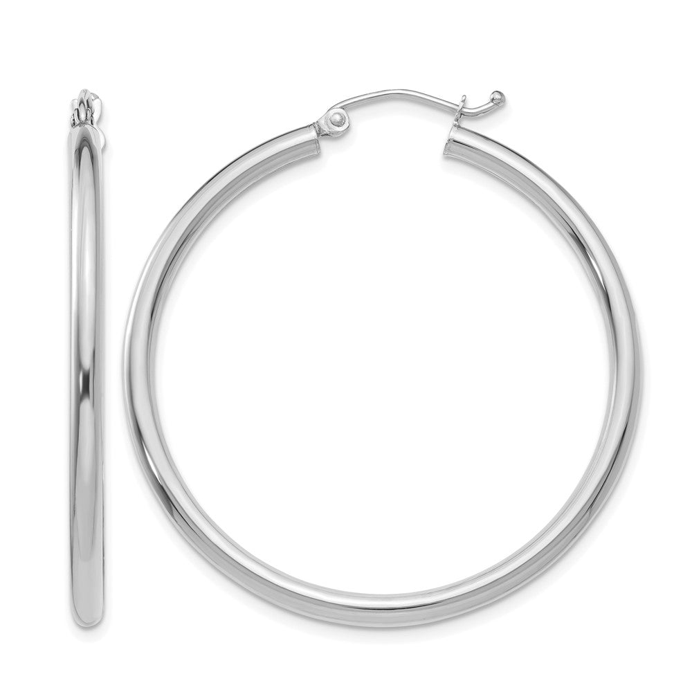 14K White Gold 2.5x40mm Polished Lightweight Tube Hoop Earrings