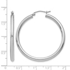 14K White Gold 3x40mm Polished Lightweight Tube Hoop Earrings