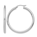 14K White Gold 3x40mm Polished Lightweight Tube Hoop Earrings