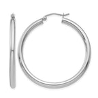 14K White Gold 3x40mm Polished Lightweight Tube Hoop Earrings