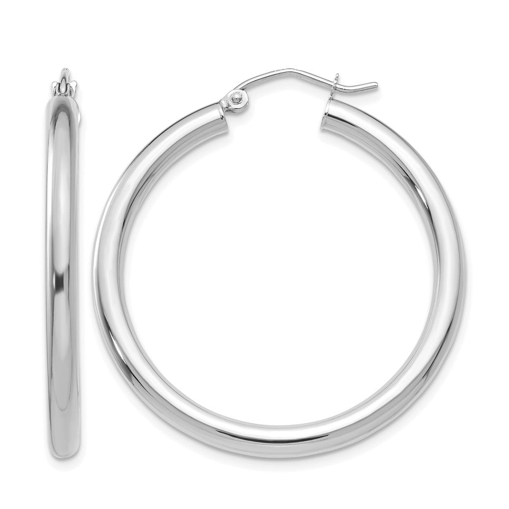 14K White Gold 3x35mm Polished Tube Hoop Earrings