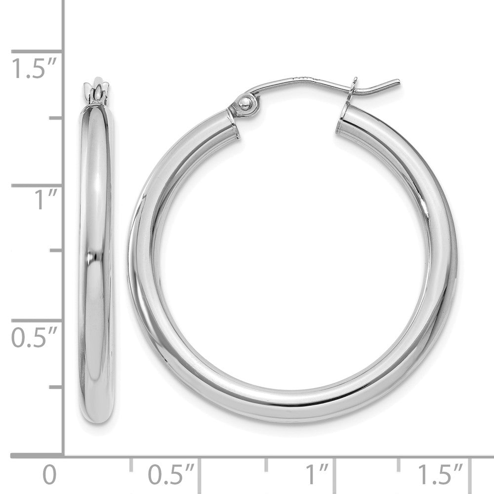 14K White Gold 3x30mm Polished Lightweight Tube Hoop Earrings