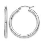 14K White Gold 3x30mm Polished Lightweight Tube Hoop Earrings
