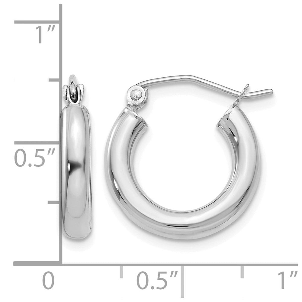 14K White Gold 3x16mm Polished Lightweight Tube Hoop Earrings