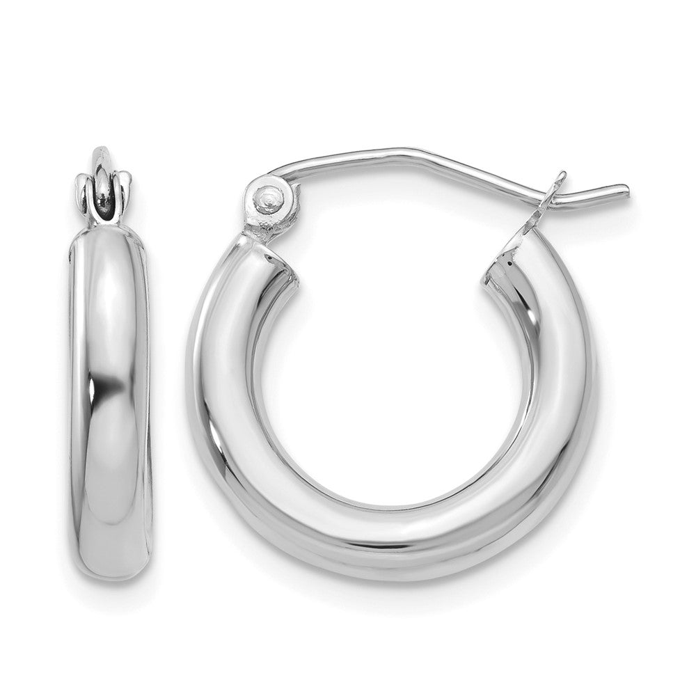 14K White Gold 3x16mm Polished Lightweight Tube Hoop Earrings