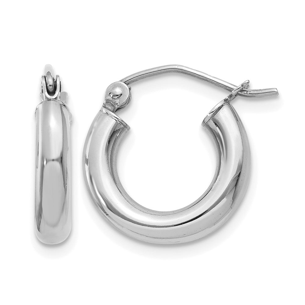 14K White Gold 3x14mm Polished Lightweight Tube Hoop Earrings
