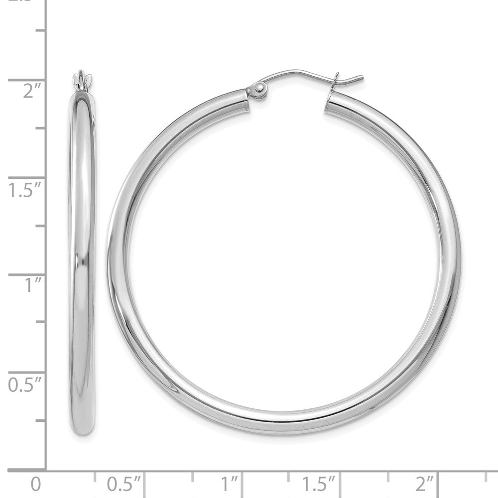 14K White Gold 3x45mm Polished Tube Hoop Earrings