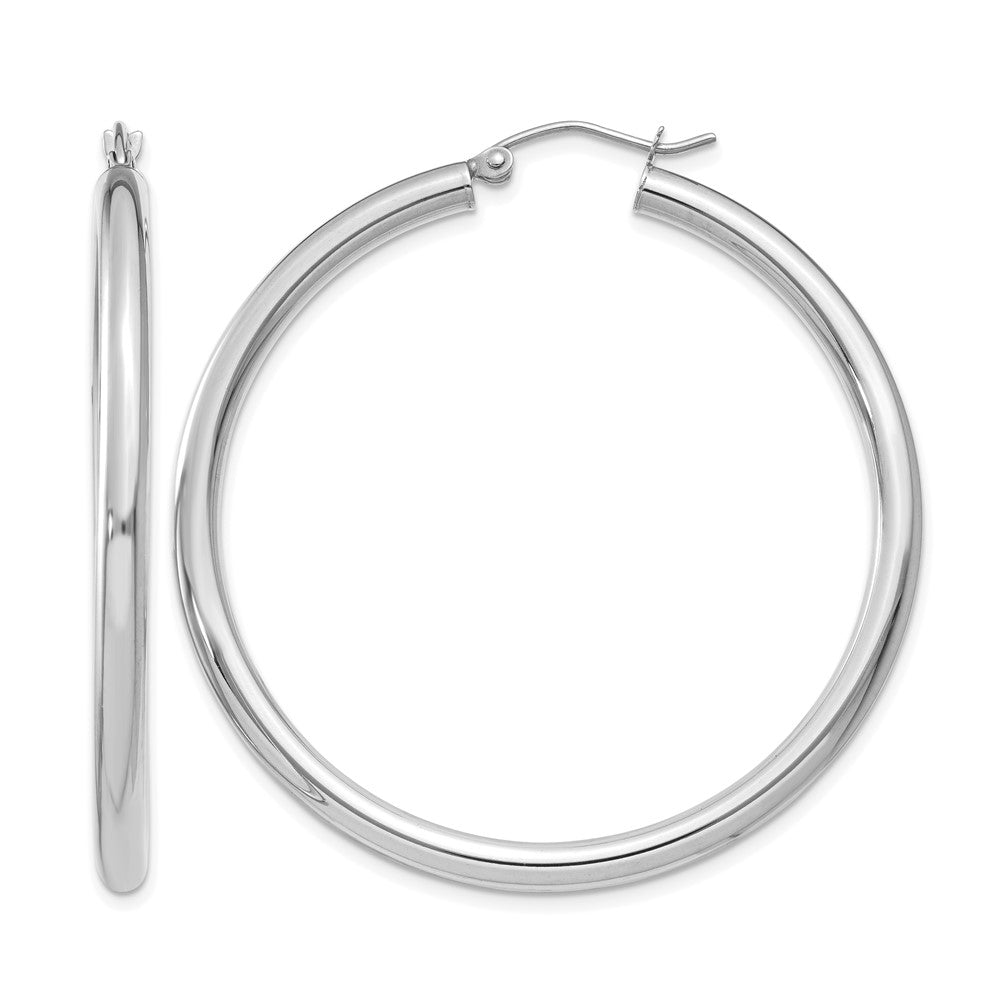 14K White Gold 3x45mm Polished Tube Hoop Earrings