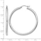 14K White Gold 3x45mm Polished Lightweight Tube Hoop Earrings