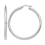 14K White Gold 3x45mm Polished Lightweight Tube Hoop Earrings