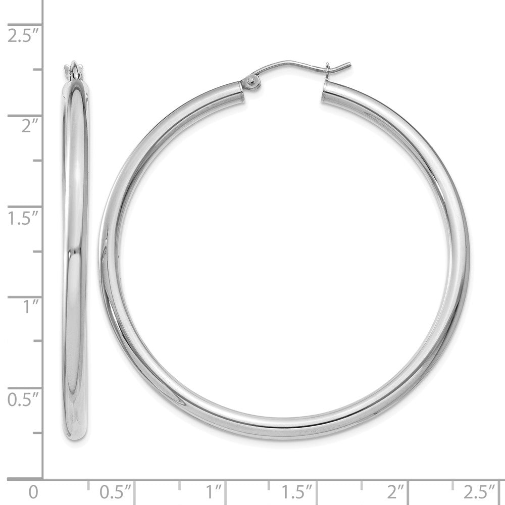 14K White Gold 3x50mm Polished Tube Hoop Earrings