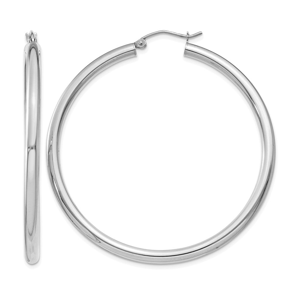 14K White Gold 3x50mm Polished Tube Hoop Earrings