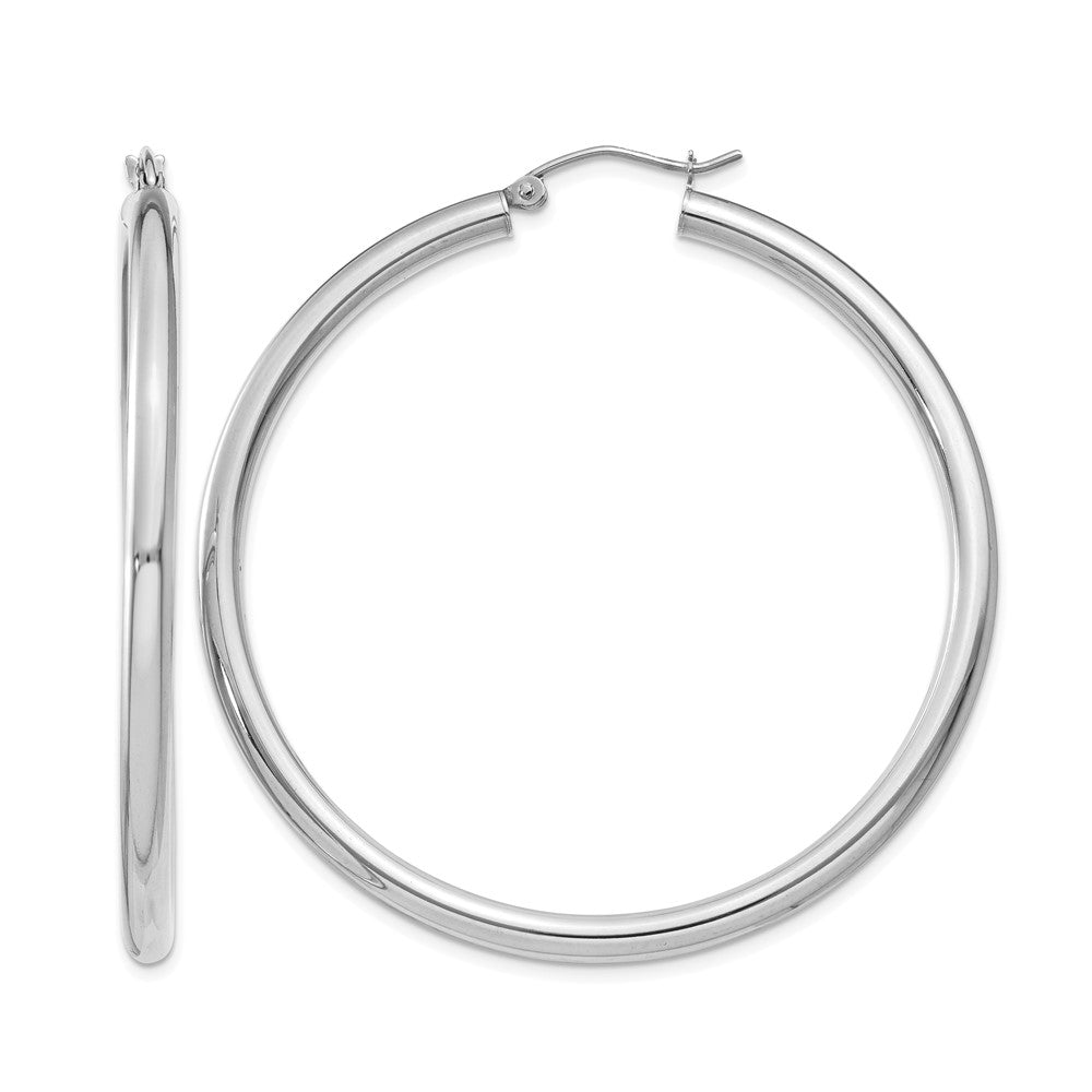 14K White Gold 3x50mm Polished Lightweight Tube Hoop Earrings