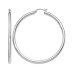 14K White Gold 3x55mm Polished Tube Hoop Earrings