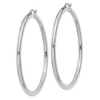 14K White Gold 3x55mm Polished Lightweight Tube Hoop Earrings