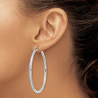 14K White Gold 3x55mm Polished Lightweight Tube Hoop Earrings