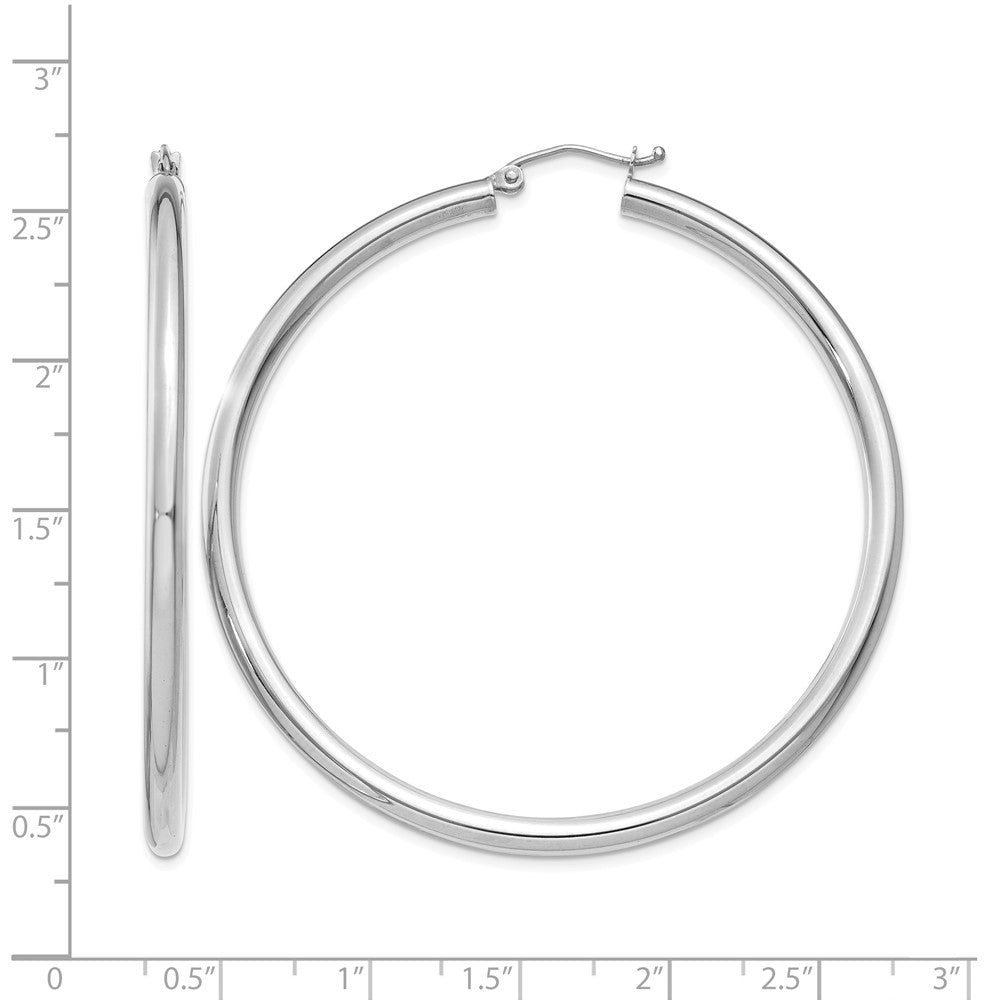 14K White Gold 3x55mm Polished Lightweight Tube Hoop Earrings