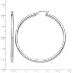 14K White Gold 3x55mm Polished Lightweight Tube Hoop Earrings