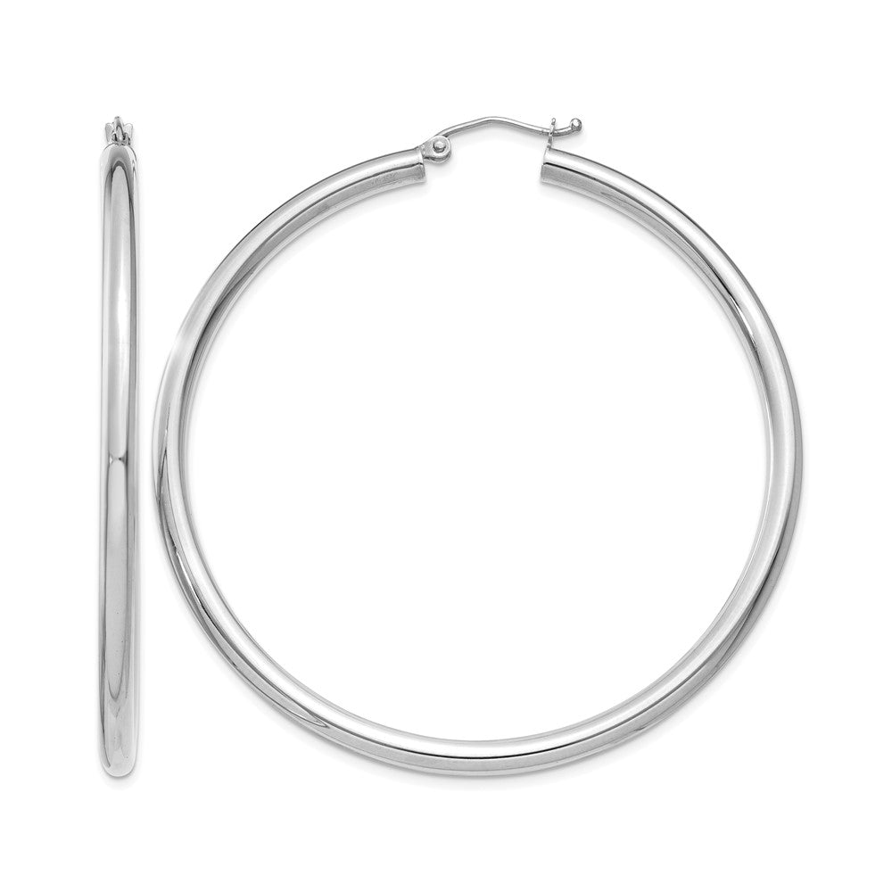 14K White Gold 3x55mm Polished Lightweight Tube Hoop Earrings