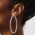 14K White Gold 3x60mm Polished Tube Hoop Earrings