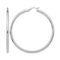 14K White Gold 3x60mm Polished Tube Hoop Earrings