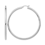 14K White Gold 3x60mm Polished Tube Hoop Earrings