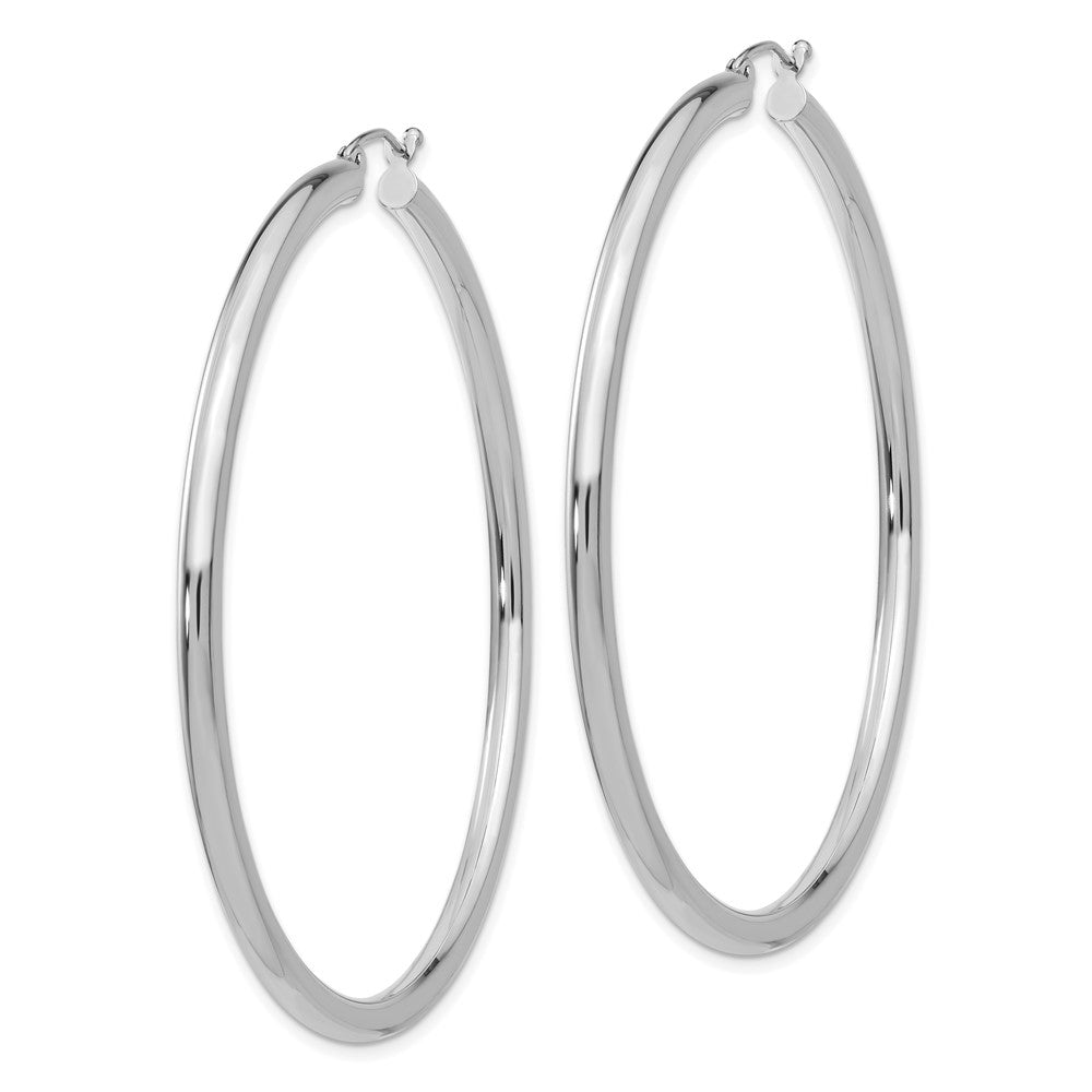 14K White Gold 3x60mm Polished Lightweight Tube Hoop Earrings
