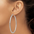 14K White Gold 3x65mm Polished Tube Hoop Earrings