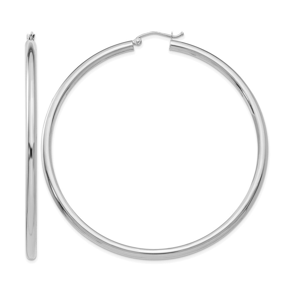 14K White Gold 3x65mm Polished Tube Hoop Earrings