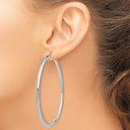 14K White Gold 3x65mm Polished Lightweight Tube Hoop Earrings