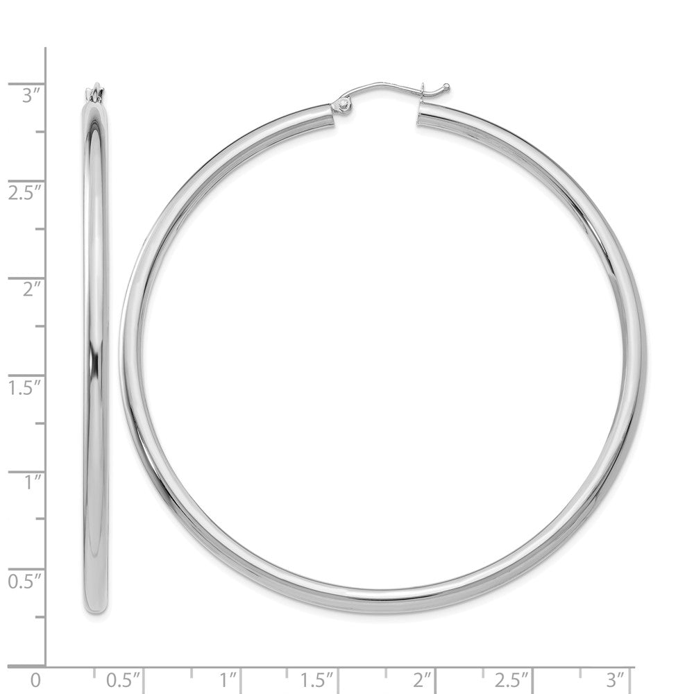 14K White Gold 3x65mm Polished Lightweight Tube Hoop Earrings