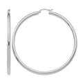 14K White Gold 3x65mm Polished Lightweight Tube Hoop Earrings