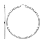 14K White Gold 3x65mm Polished Lightweight Tube Hoop Earrings